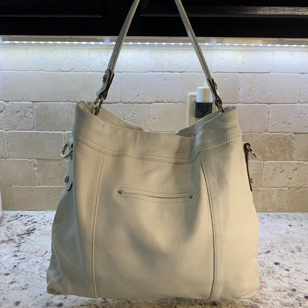 B. Makowsky Alexis Pebble Leather Hobo with Chain & Fringe - white - Picture 4 of 15